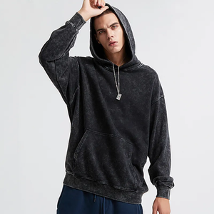 Nueva moda Drop Shoulder Heavyweight manga larga Acid Old Wash Color negro Vintage Hoodies - Product Image 5