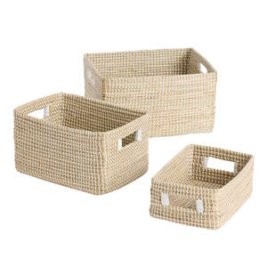 Panier en jonc de mer fait à la main naturel rectangulaire, ensemble de paniers tissés en jonc de mer pour la maison salon chambre cuisine du fournisseur vietnamien - Product Image 5