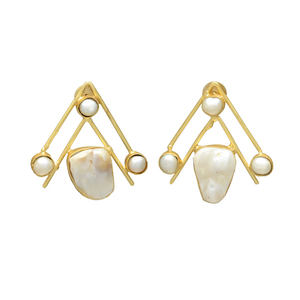 Pendientes de Perlas Naturales de Agua Dulce Color Blanco Ostra, Sin Níquel, Chapados en Oro de 24K, Estilo Vintage, Hechos a Mano, para Mujer, para Boda - Product Image 1