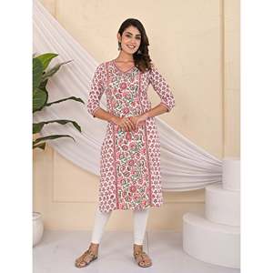 Cotton <b>Block</b> <b>Printed</b> White Butta Jaal Kurti Ethnic Pakistani Dress Indian Salwar Kameez for Daily Wear Party White Cotton Fabric - Product Image 1