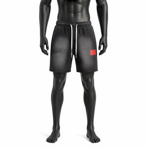 Pantalones Cortos Deportivos Negros Personalizados para Hombre, OEM ODM, Poliéster, Cintura Elástica con Cordón, Logotipo Minimalista, Estilo Atlético Informal - Product Image 1