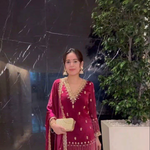 Ensemble Palazzo de créateur, haut et pantalon brodés de fils et de sequins, avec dupatta, tenue de soirée - Product Image 1