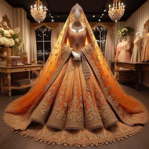 ROBE DE MARIÉE ANARKALI,LEHENGA & DUPATTA DE CONCEPTION AVEC DE SUPERBES PERLES DE VERRE EN CRISTAL ÉMBELLISHES, TRAVAIL DABKA POUR MARIAGE = 2024 - Product Image 1