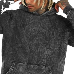 OEM Streetwear Hoodie Double Layer Acid Wash Distressed Raw Hem Custom Hoodie Oversized Cotton Hip-Hop Pullover hoodie for men - Product Image 4
