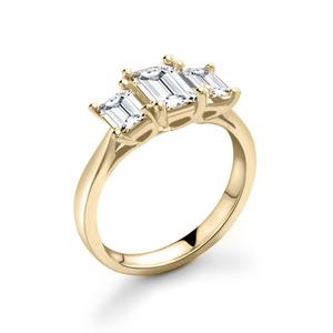 Bague Émeraude Trilogy Élégante et Somptueuse avec Diamants de Laboratoire F-VS2, Or Massif 14K, Sertissage Trilogy, Produit Raffiné - Product Image 1