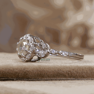 Off-White 6MM Round Cut Moissanite Halo Floral Style Sterling Silver Prong <b>Set</b> Engagement <b>Ring</b> for <b>Women</b> - Product Image 3