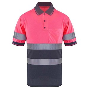 High Visibility Shirt Reflective Contrast Short Sleeve Pink and Navy Workwear T Shirts Uniforms - Product Image 4
