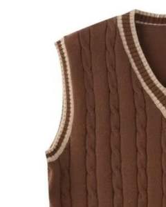Chaleco de Punto sin Mangas Color Beige Marrón con Cuello en V a Rayas, Prenda de Punto Suave y Cálida, Moda Masculina Elegante, Ropa Casual de Invierno - Product Image 4
