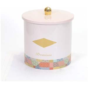 175x180mm métal rond bidon 4.1L bouton poignée Patchwork motif fond rose - Product Image 1