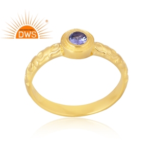 Última Venta de anillo de piedras preciosas de tanzanita natural chapado en oro de 18 quilates de Plata de Ley 925 fabricante de joyería fina Demi Última venta - Product Image 1