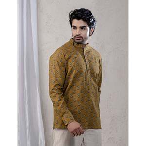 Kurta décontracté imprimé 100% coton pour hommes, chemise décontractée à motif floral pour hommes avec manches longues, tissu popeline respirant - Product Image 4