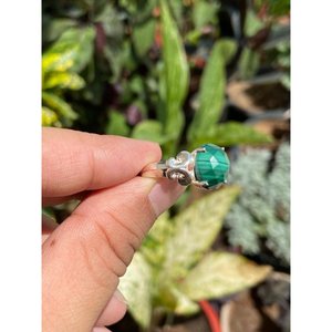 <b>925</b> <b>Silver</b> Natural Malachite <b>Ring</b> Asscher Cut Gemstone Inlay <b>with</b> Eye Pattern Geometric Shape Claw Setting Gift Bezel Clasp - Product Image 2