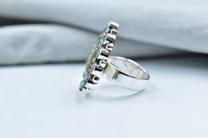 แหวนสเตอร์ลิงปรับได้กรอบทรงรีสีเทอร์ควอยส์เบอร์8สำหรับงานแต่งงานและปาร์ตี้ของผู้หญิงทำด้วยมือ - Product Image 4