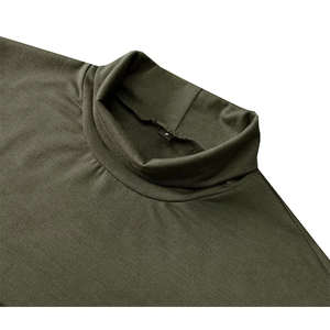 T-shirt d'été décontracté à manches courtes pour hommes Col haut Slim Fit T-shirt couleur unie élastique mince Pullover Tee Shirt - Product Image 3