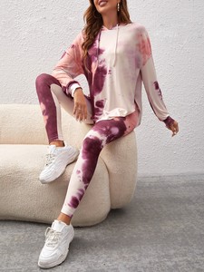 Personnalisable Tie Dye Slim Fit Spandex/Coton Polaire Ensembles d'entraînement Logo complet Pantalon de survêtement à capuche XL Respirant Écologique - Product Image 5