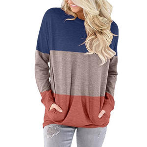 Femmes tunique hauts Fit sweat pull chemises avec poches à manches longues col rond extensible ample décontracté broderie tricoté - Product Image 1