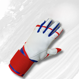 Gants de frappe de baseball en cuir de vachette blanc, rouge et bleu, personnalisés, professionnels, durables et antidérapants, prix d'usine, vente chaude - Product Image 1