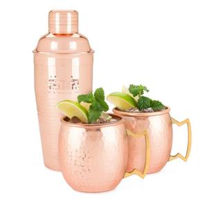 Precio a granel de lujo Metal martillado Moscow Mule Mug con coctelera Juego de 3 - Product Image 1