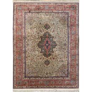 Aalam Hand Knotted Wool & <b>Silk</b> Rugs <b>Red</b> & Orange Medallion Rectangle Puzzle Patterns for Home for Living Room Hallway-Pae-4113 - Product Image 1