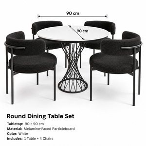 Table à manger ronde moderne 4 places, base en métal noir, plateau en pierre frittée - Product Image 1