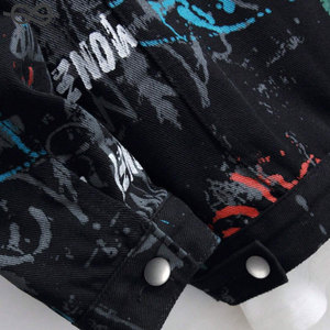Veste en jean pour hommes coupe ample avec lettre imprimée coton foncé Graffiti veste colorée fête rappeur Style bouton poche - Product Image 3