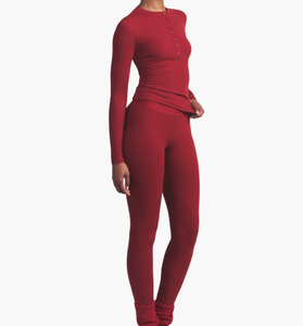 New Pjs Lounge Wear Sportswear Ribbed Leggings and Crop <strong>Top</strong> Two Piece Set Pajamas for <strong>Women</strong> Cotton Rib <strong>Henley</strong> and Leggings Set - Product Image 2