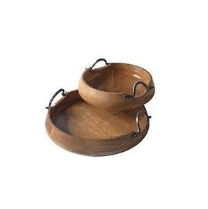 Modern Design Unique Wooden Round Serving Tray for Home <b>Hotels</b> Party <b>Supplies</b> for Dining top Dish Trays With Metal Handles - Product Image 1
