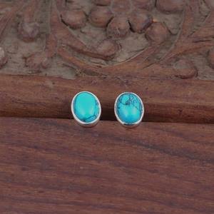 Pendientes de Plata de Ley 925 con Turquesa Engastada en Bisel, Hechos a Mano, Modernos, para Fiestas de Aniversario y Regalos - Product Image 2