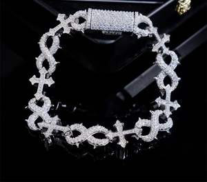 Men Jewelry Iced Out Width <b>Silver</b> Infinity Link Bracelet With Cross <b>Charm</b> - Product Image 2