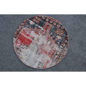 Tapis turc vintage 2,3 pieds x 2,3 pieds, rouge, noir, patchwork, laine, support en latex pour décorations de salon, technique de tissage à plat - Product Image 2