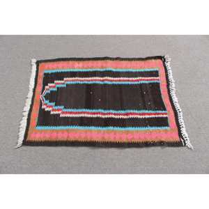 Turkish Kilim Rug 2.5x3.37 ft, <b>Brown</b> Pink Bordered <b>Wool</b> Vintage Rug - Product Image 3