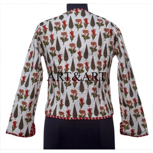Women's 100% Cotton Short Spring Floral Print <b>Quilted</b> Jacket with Breathable Hand Block Design Button Pockets Full Sleeves - Product Image 5