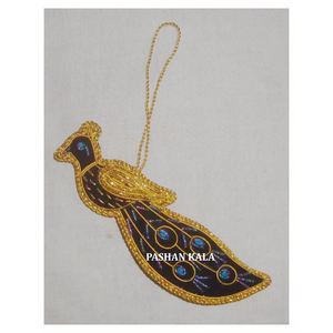 Most Beautiful Multi Colors in <b>Peacock</b> Shape Handmade Golden Zari Embroidery With Beaded Work Christmas Hanging <b>Ornaments</b> - Product Image 1