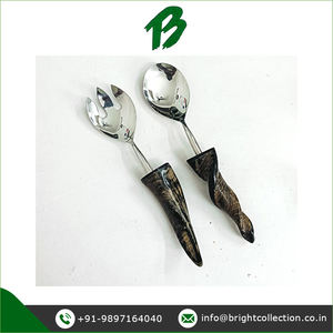 Excellente qualité Top vente Design Royal Durable en acier inoxydable avec poignée en corne naturelle Ensemble de service à salade d'origine indienne - Product Image 2