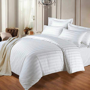 Manufacturer 4pcs Stripes Duvet Cover Bedding Set Custom <b>Flat</b>/<b>Fitted</b> <b>Sheet</b> Queen Size White Polyester Home Hotel & Hospital Use - Product Image 5