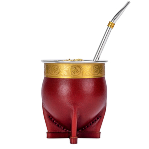 Set di Tazze per Yerba Mate in Pelle Fatta a Mano Stile Barocco Imperiale con Bombilla e Sagomatore per Tè Stile Argentino - Product Image 1