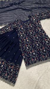 Haut en georgette entièrement cousu de haute qualité avec paillettes et ensemble de travail Zari Sharara pour les fêtes d'été indiennes et pakistanaises - Product Image 5