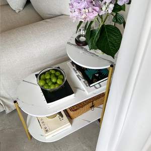 3 Tier <b>Sofa</b>-<b>Side</b> Wooden <b>Table</b> Marble Finish with Metal Frame - Product Image 4