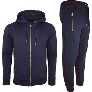 Survêtement d'entraînement en polaire deux pièces pour homme, combinaison de jogging à motif solide 100% coton pour la saison hivernale - Product Image 3