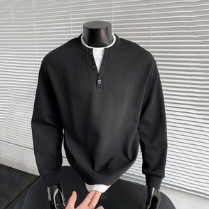 เสื้อสเวตเชิ้ตคอเต่าติดกระดุมสำหรับผู้ชาย ผ้าฝ้าย 100% 280GSM ไซส์ใหญ่ ทรงหลวม ไหล่ตก แบบเรียบ สองชั้น - Product Image 1