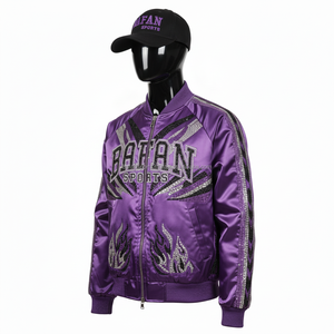 Chaqueta de Satén Premium para Mujer, Tela Morada Brillante con Paneles Adornados, Diseño de Logotipo Bordado Personalizado, Chaquetas de Satén para Mujer - Product Image 4