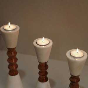 Marble Wood <b>Tall</b> Candle Holder Modern Handmade Candle Stand for Home Decor Luxury Table Floor Accent - Product Image 2