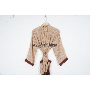 Bata Larga de Seda 100% Hecha a Mano, Elegante, Estilo Boho, con Cuello en V, Cordón Ajustable y Manga Larga para Mujer, Verano - Product Image 2