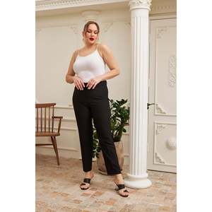 RMG <b>Plus</b> <b>Size</b> <b>Black</b> Fabric <b>Trousers</b> for Women - Comfortable Elastic Polyester Blend Straight Leg Pants for Everyday Wear - Product Image 5