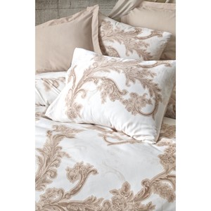 Juego de Funda Nórdica Doble Loren Beige de Satén de Algodón con Técnica de Tejido Floral, Disponible en Tamaños King, Queen y Twin para Hogar, Cama, Boda, Hotel - Product Image 2
