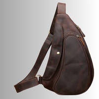 Sac bandoulière vintage en cuir véritable marron Crazy Horse avec fermeture éclair, sac de poitrine durable, sac à bandoulière, couleur personnalisable, pour l'extérieur