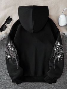 Service OEM Impression de logo personnalisé Sweat-shirts unisexes surdimensionnés en coton lourd Vintage lavés Sweat-shirts à capuche en strass pour hommes - Product Image 5