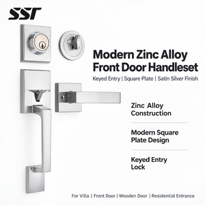 Manija de Puerta Principal Moderna de Aleación de Zinc con Placa Cuadrada y Llave, Cerradura de Tirador Largo para Entrada Residencial - Product Image 1