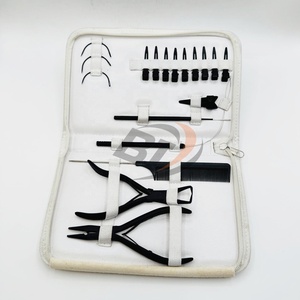 Kit de salon pour extensions capillaires en acier inoxydable noir mat, comprenant des pinces à ouvrir et à fermer les anneaux, des ciseaux à boucles et des pinces de sectionnement pour cheveux, avec LOGO personnalisé - Product Image 6