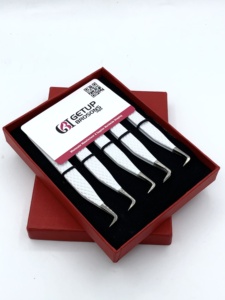 Pince à épiler pour cils GETUP BROSONS IMPEX, nouveau style, revêtement en poudre blanche, pointe diamantée, anti-magnétique, 90 degrés, pointe argentée, vente en gros - Product Image 2